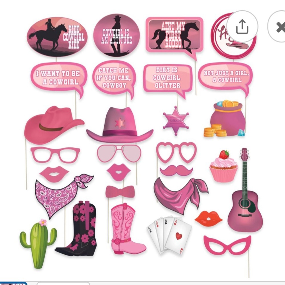 Cowgirl Party Photo Booth Props Set - Pink